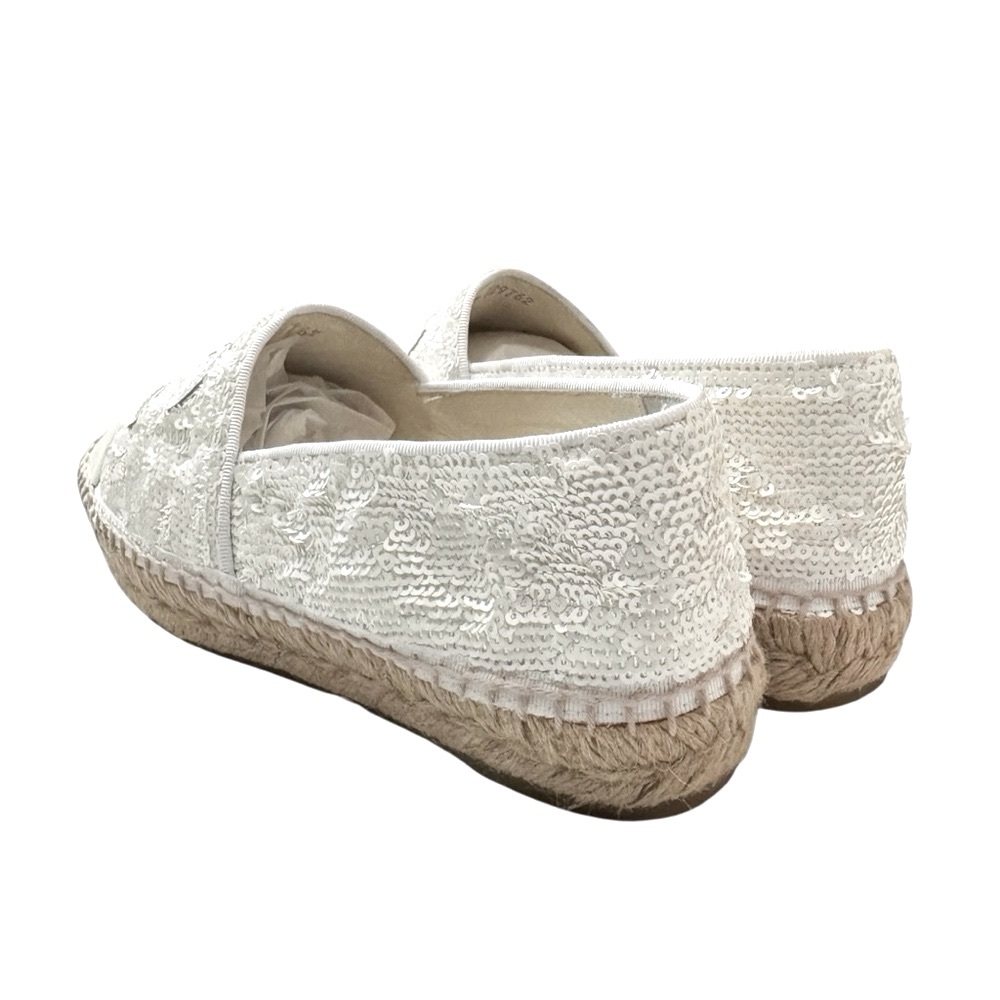 🆕💞CHANEL White Sequins Patent Leather CC Logo Cap Toe Espadrilles Flats • EU 37 - Picture 8 of 15
